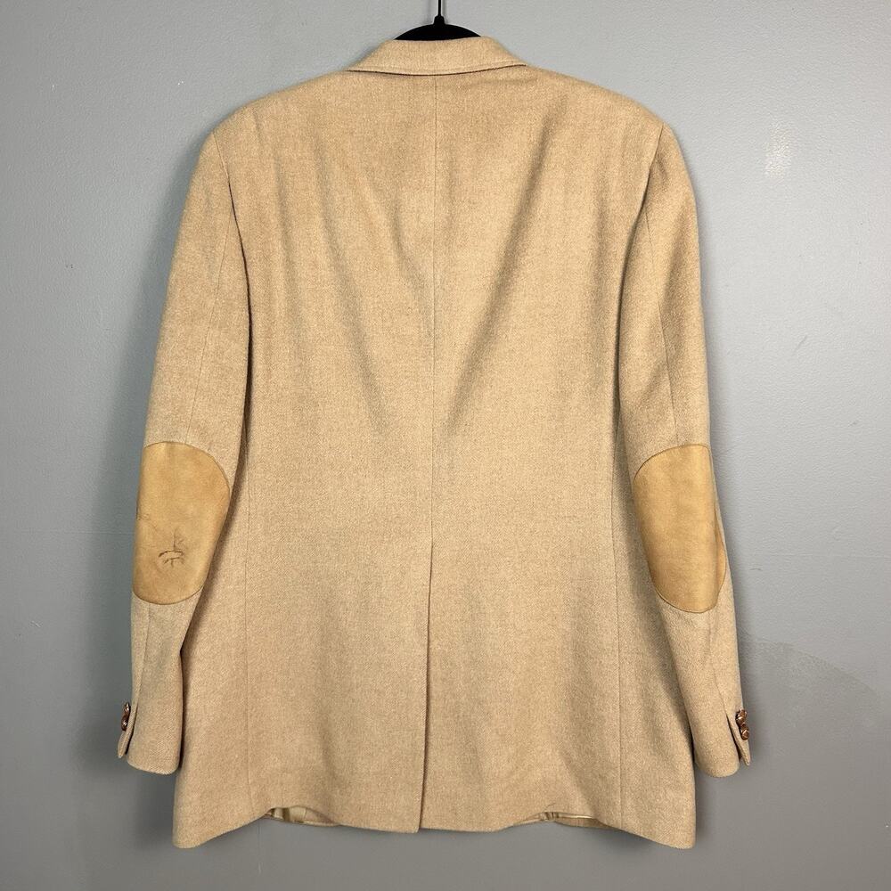 DAKS Mens 43 Tan Camel Hair Sport Coat Suede Elbow Patch Western Vintage Indie